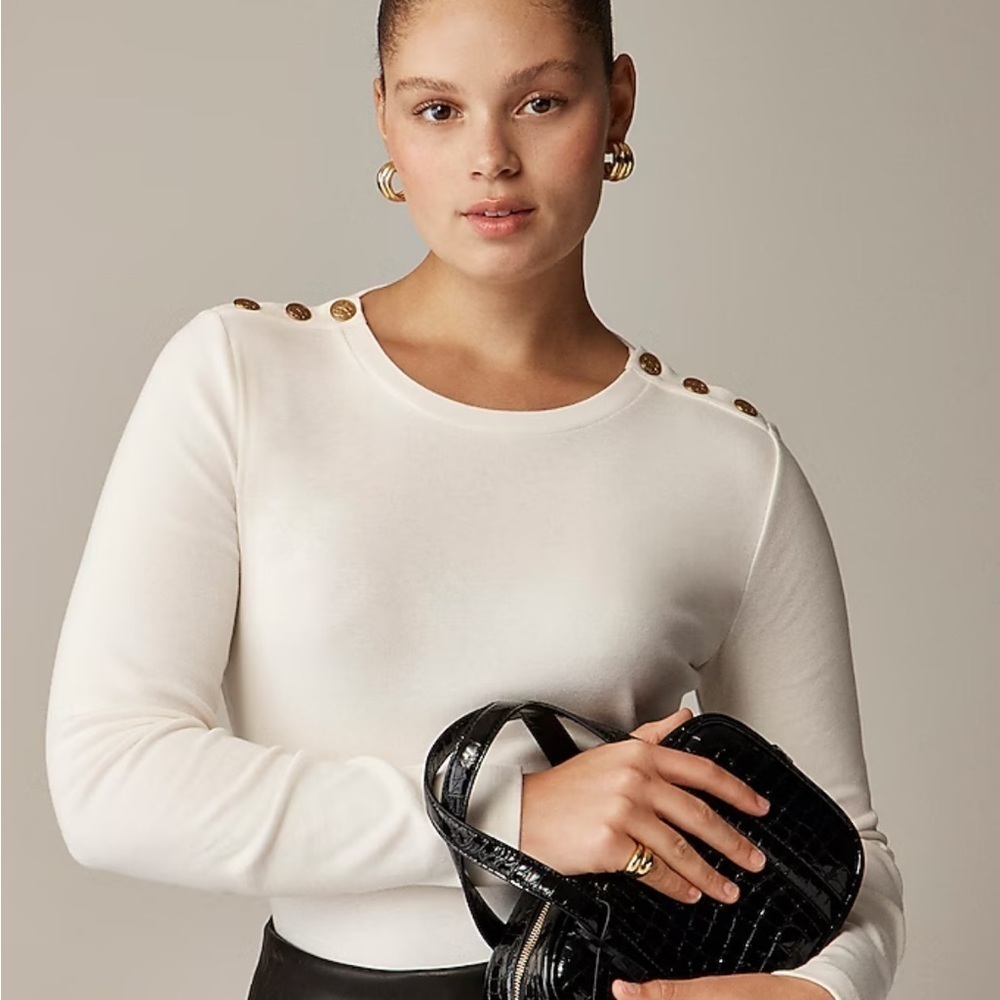 J crew ivory Perfect-fit long-sleeve crewneck T-shirt with lion buttons - Picture 2 of 3
